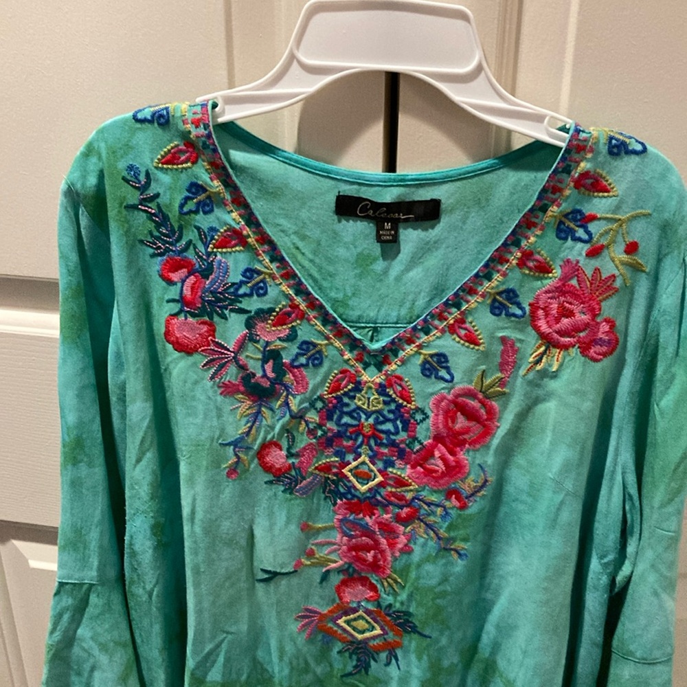 Green Embellished Blouse with Long Sleeves